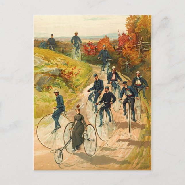 Touring the Countryside on High Wheelers Postcard (Front)