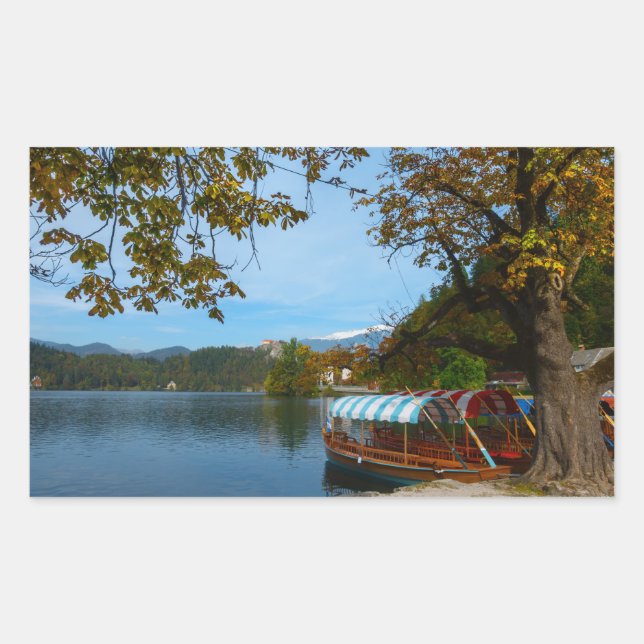 Tourist boats in Lake Bled in autumn Sticker (Front)