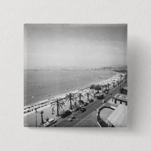 Tourist complex view at seashore B&W 2 Inch Square Button