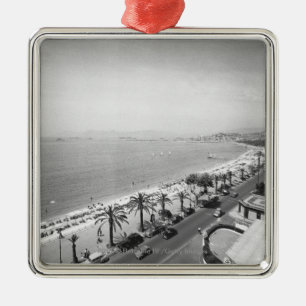 Tourist complex view at seashore B&W Metal Ornament