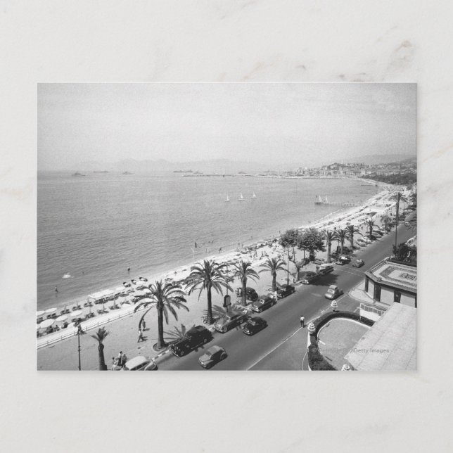 Tourist complex view at seashore B&W Postcard (Front)