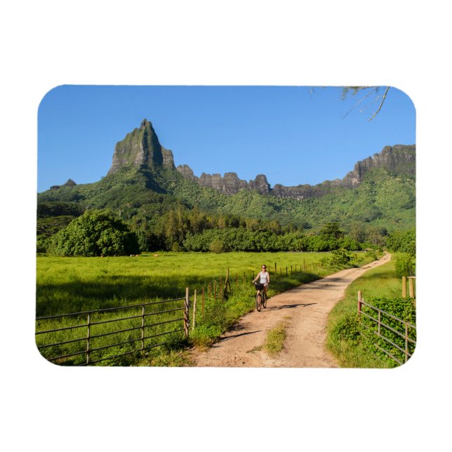 Tourist cycling on Moorea rectangular magnet (Horizontal)