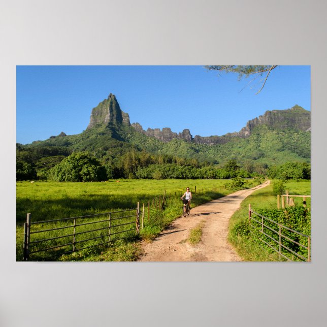 Tourist cycling on tropical Moorea poster (Front)