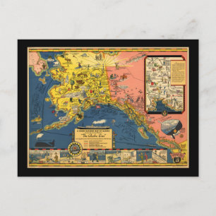 Tourist Map of Alaska from the Past Postcard