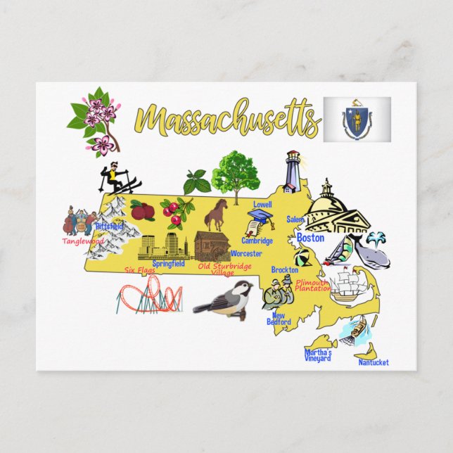 tourist map of Massachusetts state Postcard (Front)