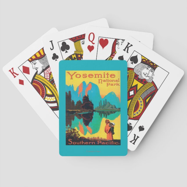 Tourist Poster - Yosemite Nat'l Park, CA Playing Cards (Back)