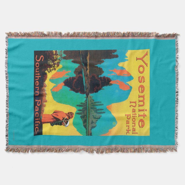 Tourist Poster - Yosemite Nat'l Park, CA Throw Blanket (Front)