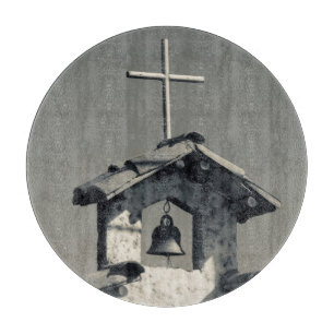 Tourist town, village chapel cutting board