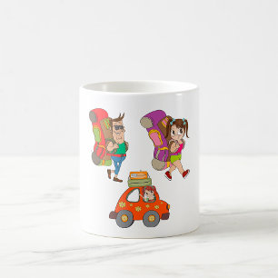 Touristes Avec Sacs À Dos Voyageant Mug Café
