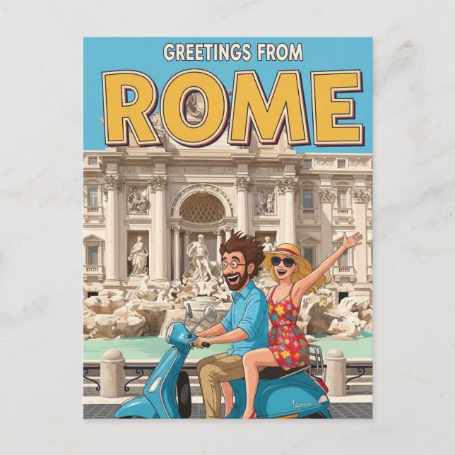 Touristes sur Vespa à Rome Italie Carte postale (Devant)
