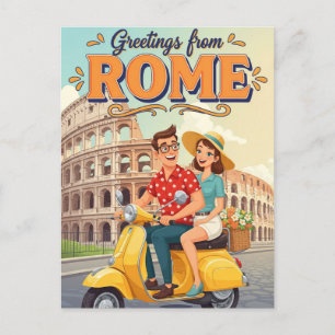 Touristes sur Vespa à Rome Italie Carte postale