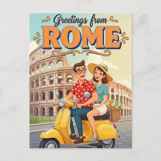 Touristes sur Vespa à Rome Italie Carte postale (Devant)