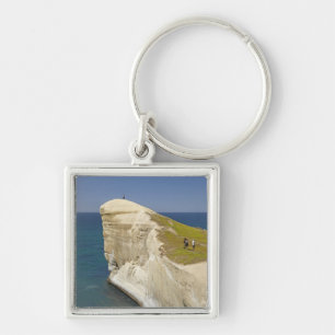 Tourists on cliff top at Tunnel Beach Keychain