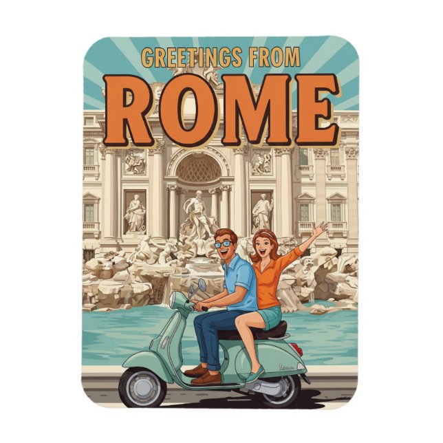 Tourists on Vespa in Rome Italy Postcard Magnet (Vertical)