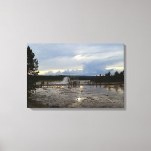 Tourists Visit Lower Geyser Basin of Yellowstone Canvas Print