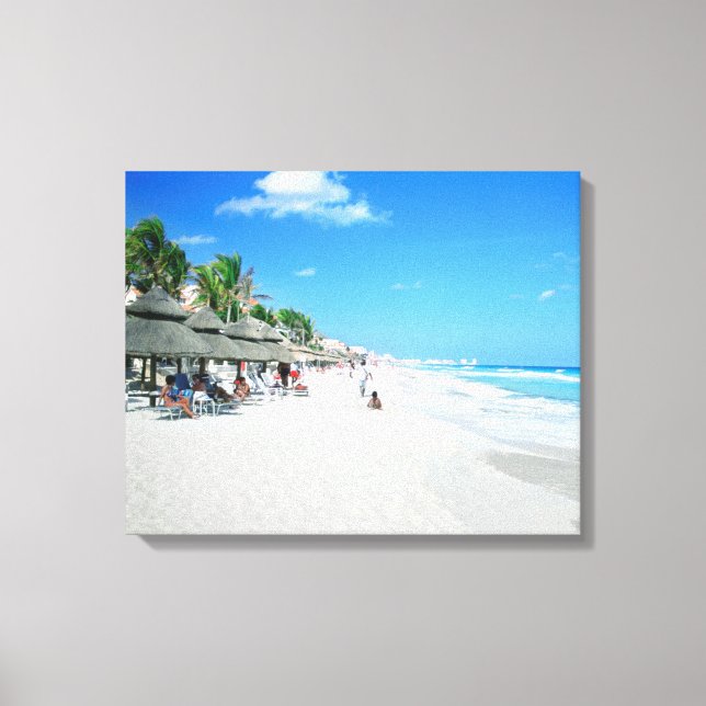 Tourists Walking On Cancun Beach Canvas Print (Front)
