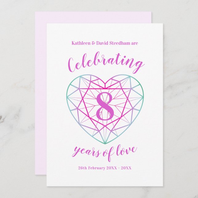 Tourmaline Anniversary 8 years of love invitations (Front/Back)