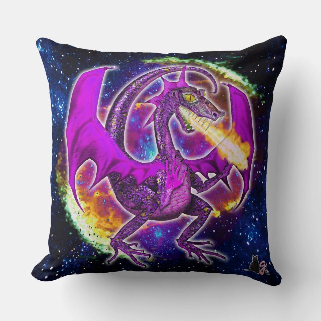 Tourmaline Cosmic Dragon Throw Pillow (Front)