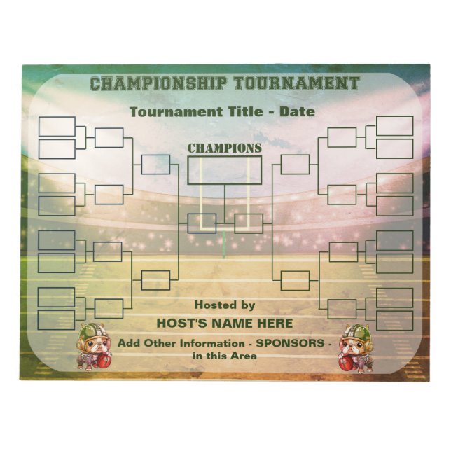 Tournament Bracket french bulldog quarterback  Notepad (Front)