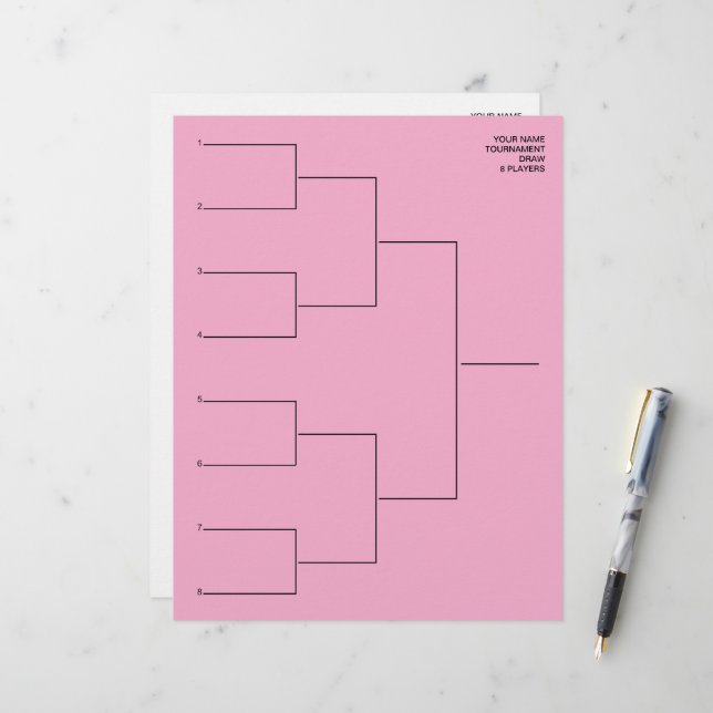 Tournament draw template print sheet for 8 players (Front/Back In Situ)