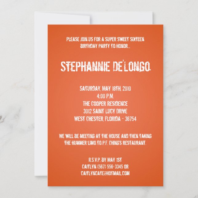 Tourne-disque orange de 5x7 DJ invitation de 16 (Devant)