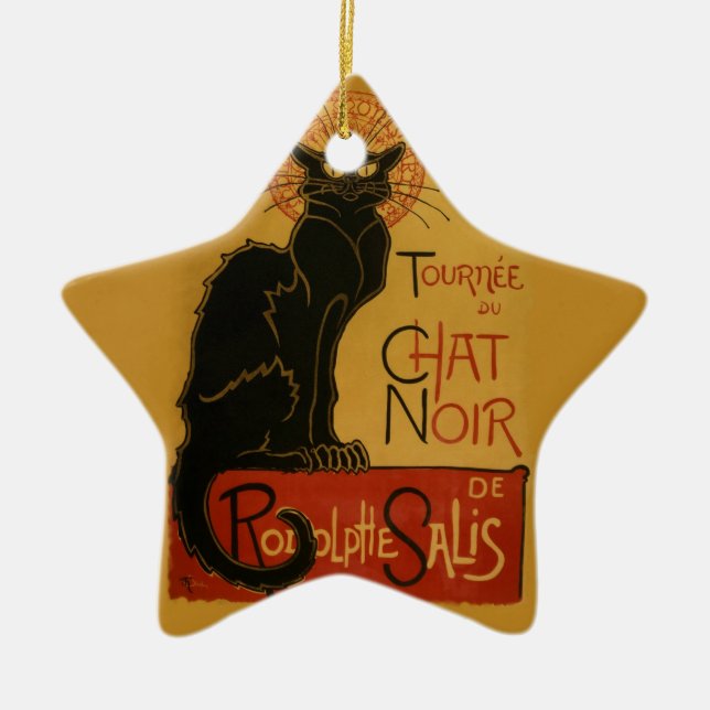 Tournee de Chat Noir Black Cat Ceramic Ornament (Front)