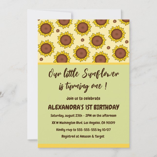 Tournesol 1er anniversaire invitations tournant un (Devant)