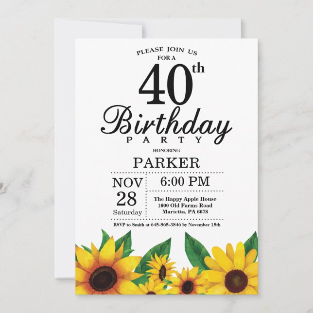 Tournesol 40e anniversaire Invitation (Devant)