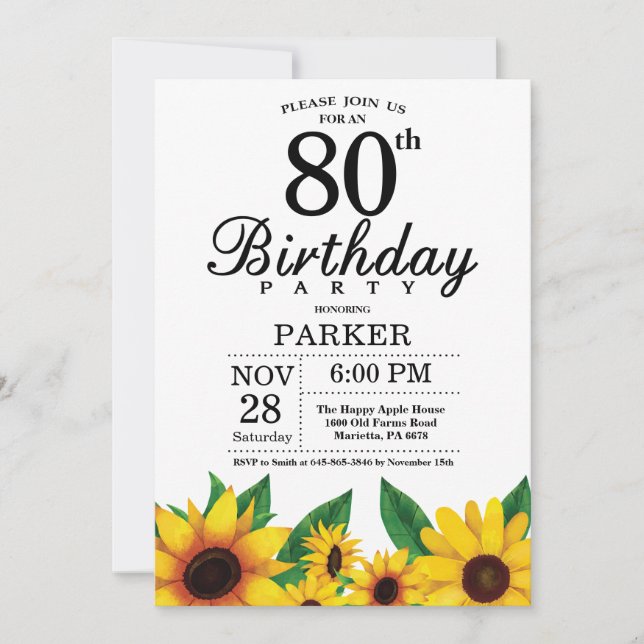 Tournesol 80e anniversaire Invitation (Devant)