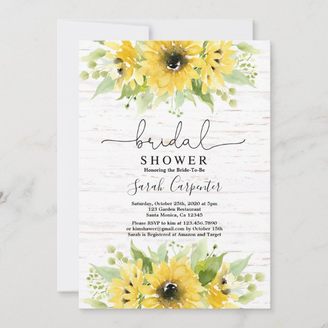 Tournesol aquarelle Douche nuptiale Invitation (Devant)