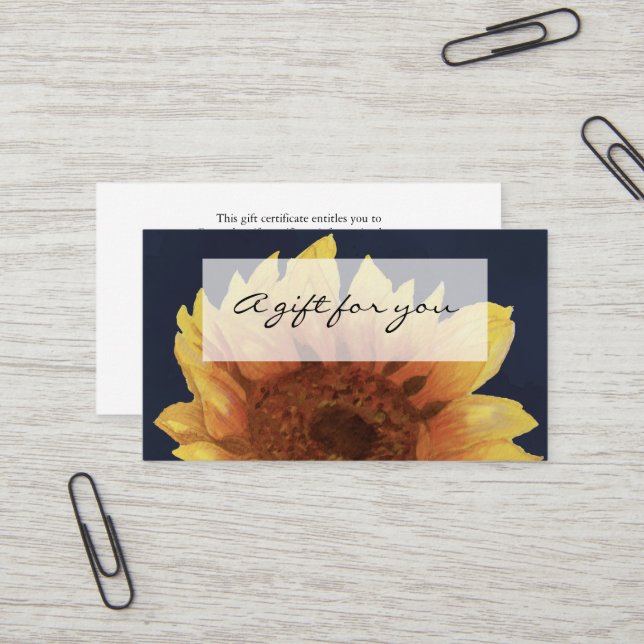 tournesol aquarelle sur certificat cadeau de la ma (Devant/Arrière en situation)