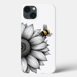 Tournesol avec Bee Noir et Blanc iphone 13 Coque