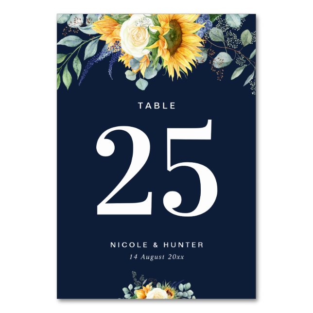 tournesol bleu marine mariage Numéro de table (Par défaut)