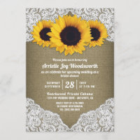 Tournesol Burlap dentelle nuptiale Invitations
