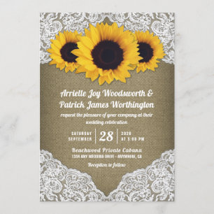 Tournesol Burlap et mariage de dentelle Invitation
