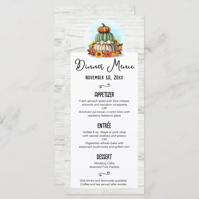 Tournesol Citrouille Rustic Country Automne Menu d (Devant / Derrière)