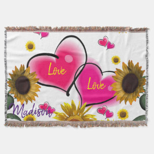 Tournesol Coeurs roses Jeter Couverture