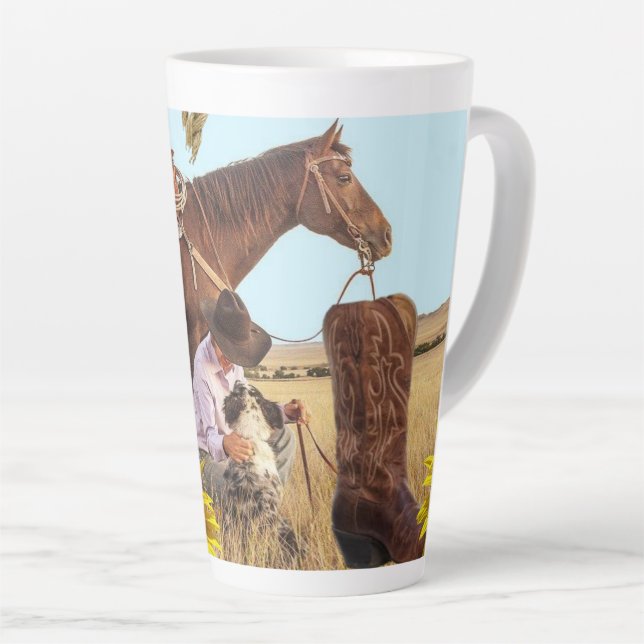 Tournesol Cowboy Horse Latte Mug (Angle droit)