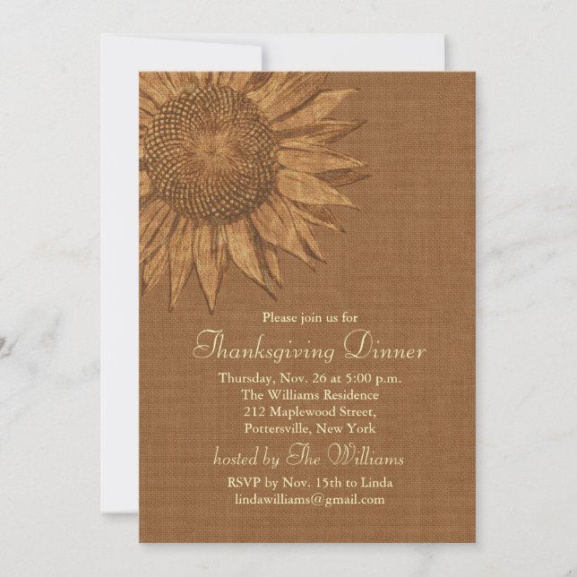 Tournesol d'automne Thanksgiving Dîner Invitation (Devant)