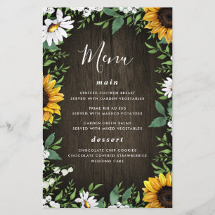 Tournesol et marguerite Cartes de menu Mariage en 