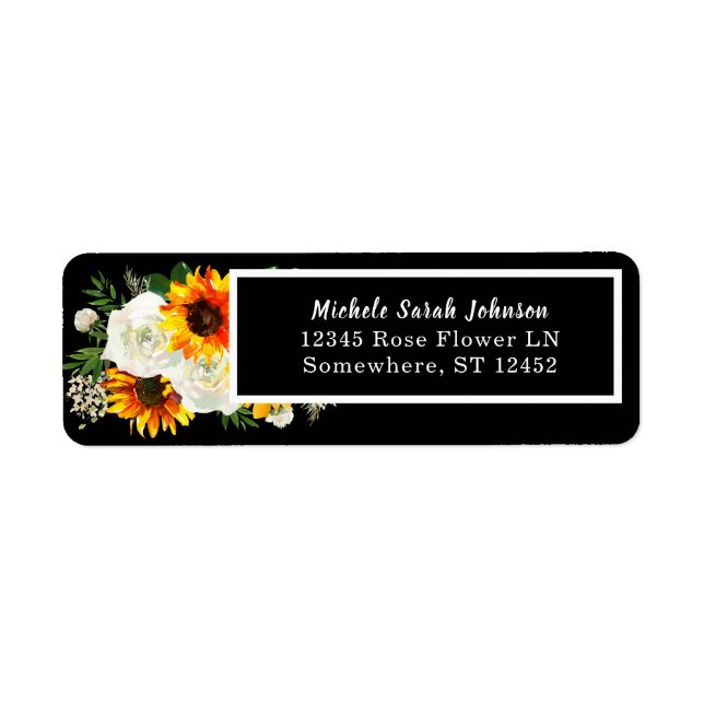 Tournesol et Rose blanche Mariage floral 2- Noir (Devant)