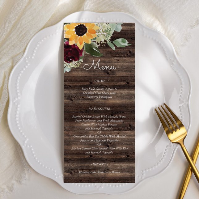 Tournesol et Rose Rustic Wood Menu Mariage (Créateur téléchargé)