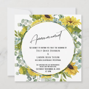 Tournesol Eucalyptus Date reportée Faire-part