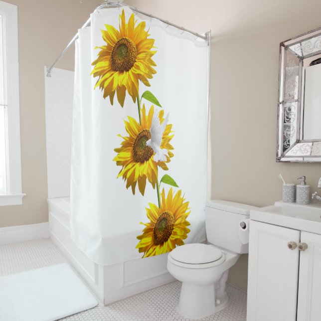 Tournesol Floral Dove rideau de douche (En situation)