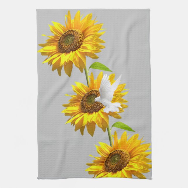 Tournesol Floral Dove Serviette de cuisine (Vertical)