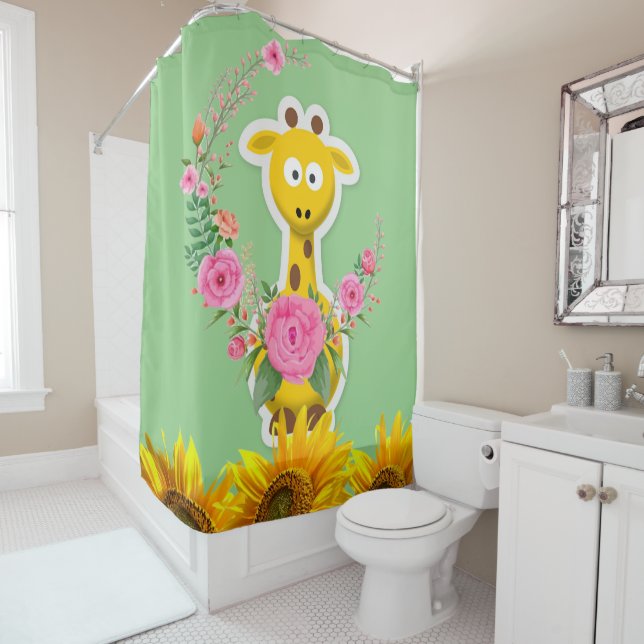 Tournesol Floral Giraffe rideau de douche (En situation)