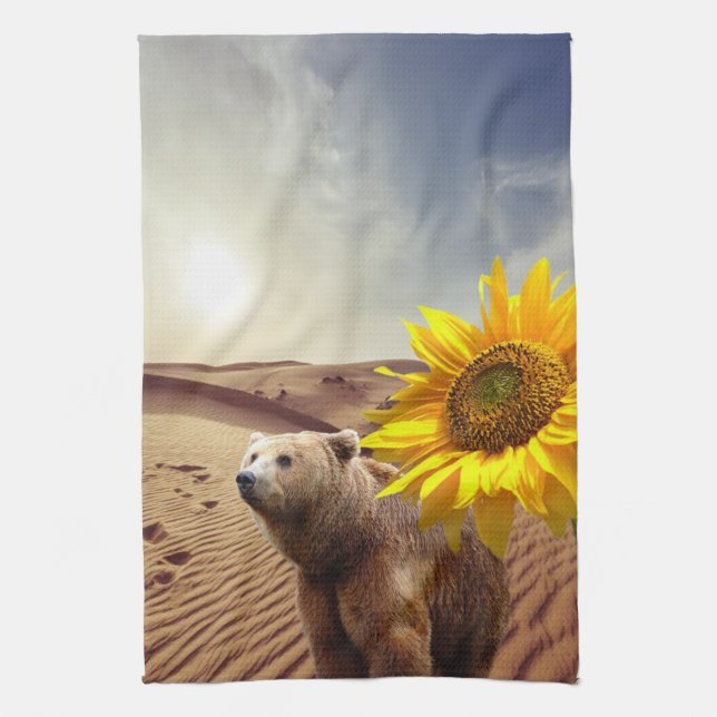 Tournesol Floral Ours Serviette de cuisine (Vertical)