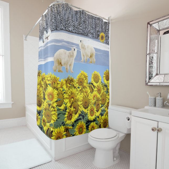 Tournesol Floral Polar Ours Douche rideau (En situation)