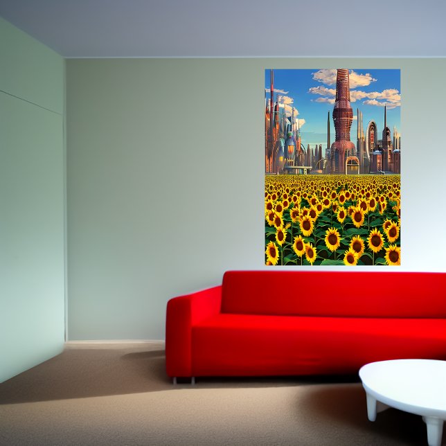 Tournesol hors de la ville | AI Art Poster (Créateur téléchargé)