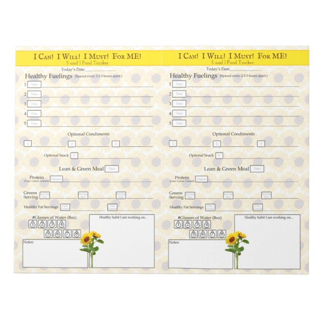 Tournesol jaune 5 et 1 Bloc-notes pour le suivi de (Devant)